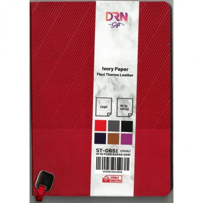 DRN GIFT ST-0651 15x21 FLEXI KAPAK DERİ MODEL 80 YP. ÇİZGİLİ DEFTER  -  TEKLİ