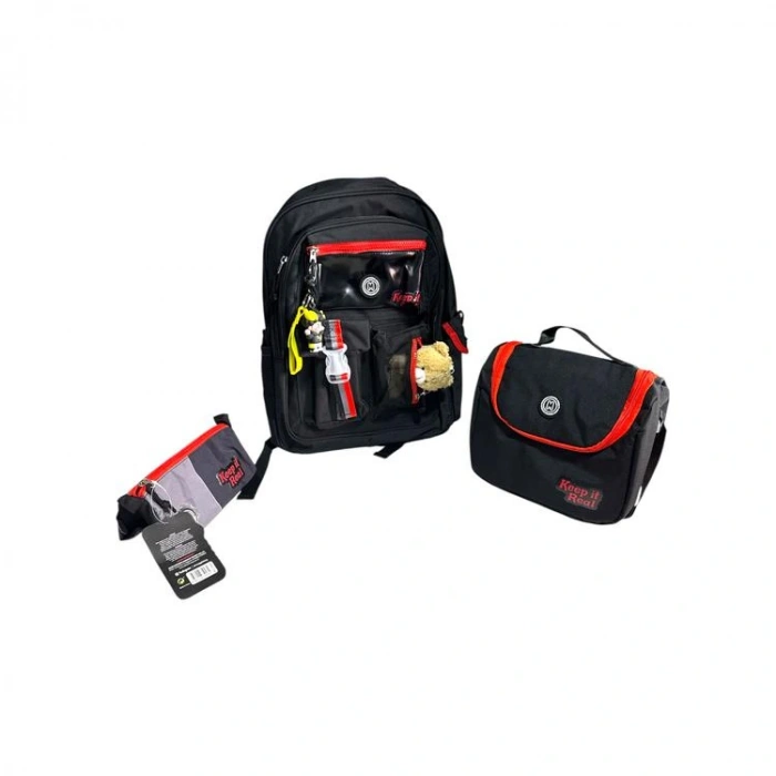 MUGGLE MU-2024 BLACK START 3 BÖLMELİ SIRT ÇANTASI - BESLENME ÇANTASI - KALEM ÇANTASI 3LÜ SET SİYAH