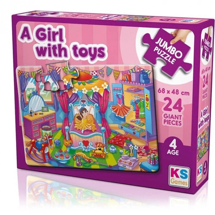 KS GAMES JP31010 A GIRL WITH TOYS 68x48cm JUMBO YAPBOZ/PUZZLE 24 PARÇA  4YAŞ