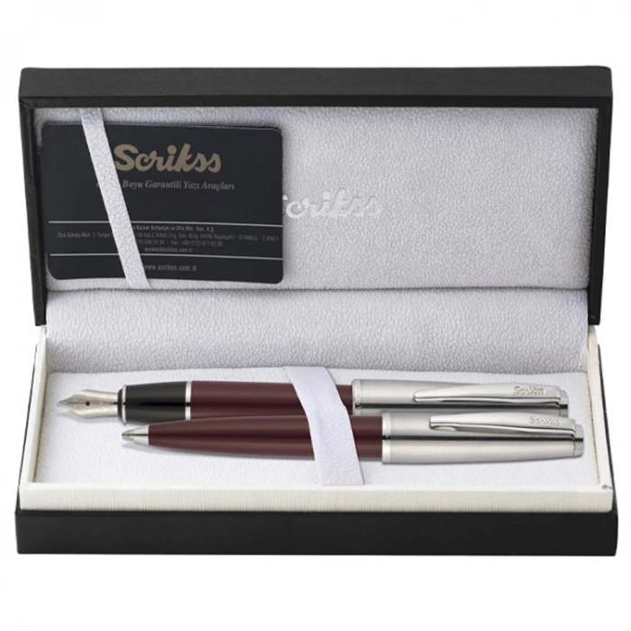 SCRIKSS 78 DOLMAKALEM+TÜKENMEZ KALEM  TAKIM BORDO KUTULU