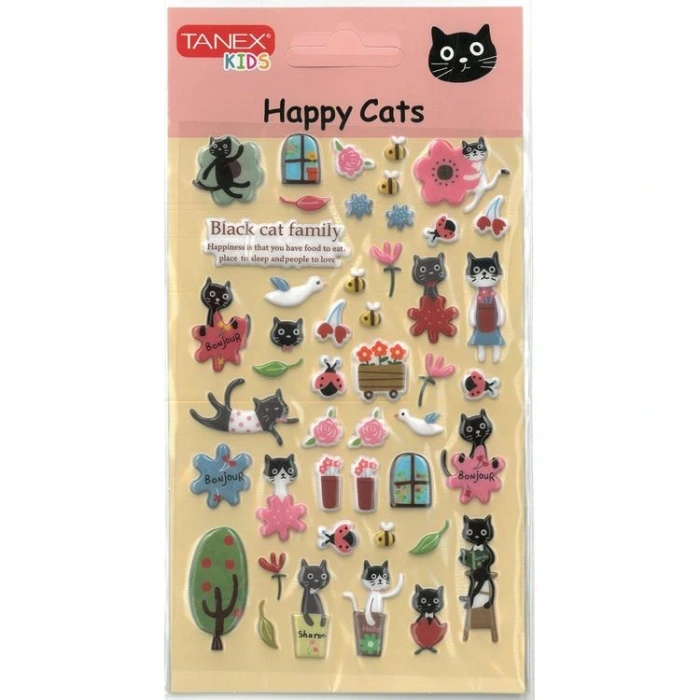 TANEX KIDS TNX-25144 DEKORATİF ETİKETLER - PUFFY SEMPATİK KEDİ-4 SERİSİ STICKER - TEKLİ