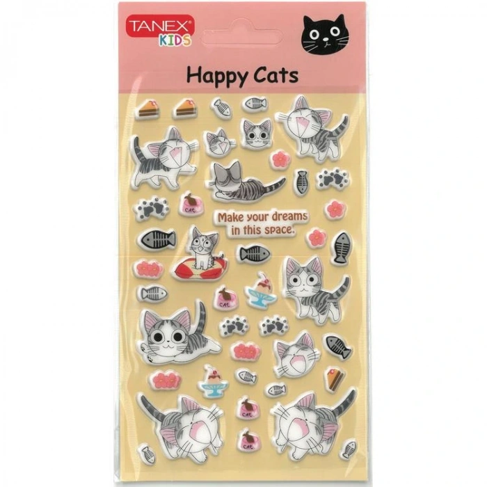 TANEX KIDS TNX-25145 DEKORATİF ETİKETLER - PUFFY SEMPATİK KEDİ-5 SERİSİ STICKER - TEKLİ