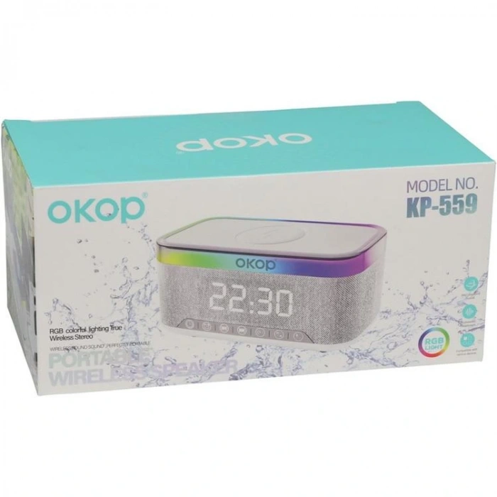 FANIX KP-559 OKOP RGB COLORFUL LIGHT WIRELESS SPEAKER SAAT-ŞARJ İSTASYONU MASAÜSTÜ HOPARLÖR YATAY