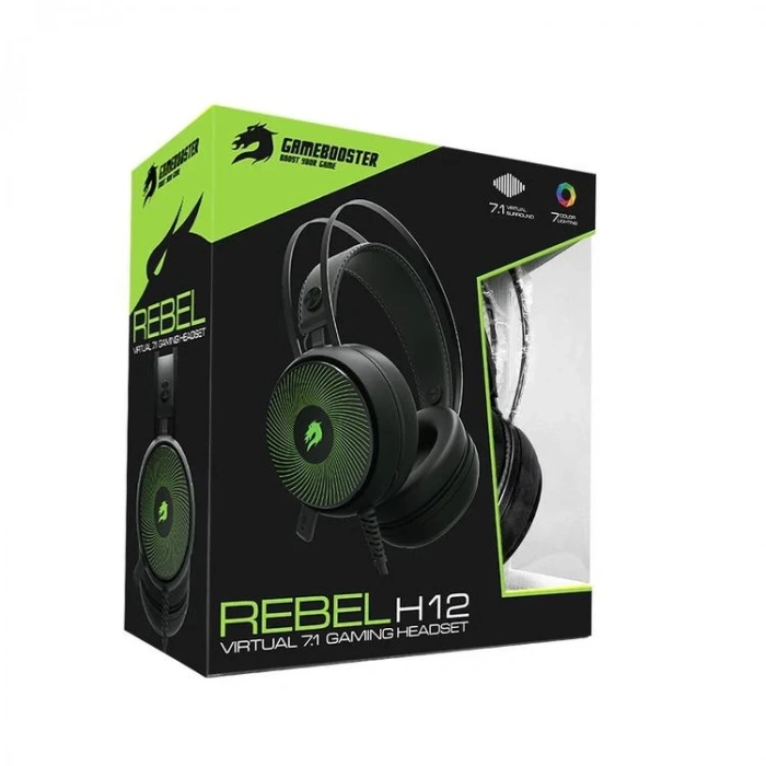 GAMEBOOSTER H12 REBEL 7  RENK RGB  7.1 SİYAH OYUNCU KULAKLIĞI