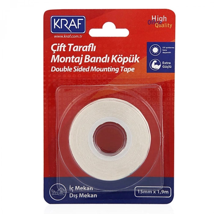 KRAF ÇİFT TARAFLI MONTAJ BANDI KÖPÜK İÇ-DIŞ MEKAN 15MMX1,9M 2510G