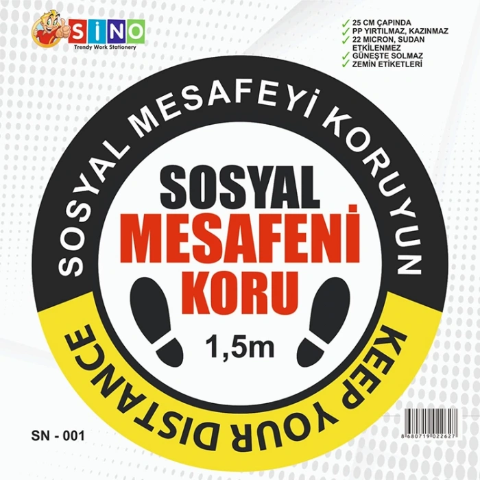 SİNO SN-001 ZEMİN UYARI ETİKETİ - SOSYAL MESAFE
