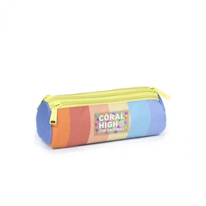 CORAL HIGH 11180 KIDS RENKLİ ÇİZGİLİ ÜÇ BÖLMELİ KALEM ÇANTASI