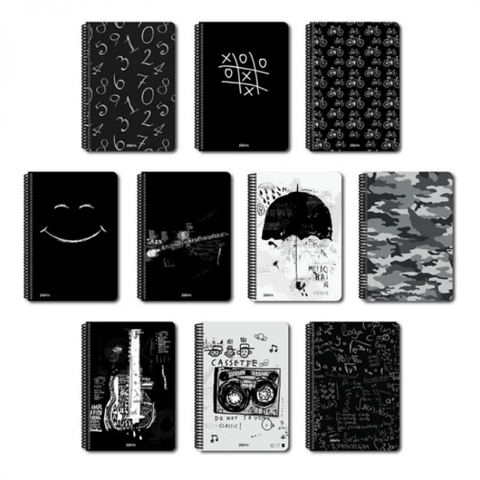 PAPİRÜS  BLACK SERT KAPAK SPİRALLİ 16X23 120YP. KARELİ DEFTER