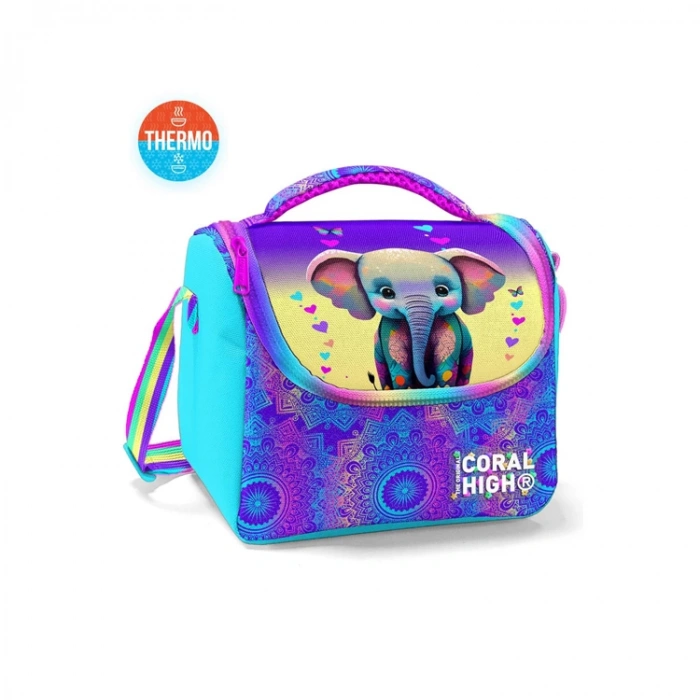 CORAL HIGH 11883 KIDS PEMBE TURKUAZ FİL DESENLİ THERMO BESLENME ÇANTASI