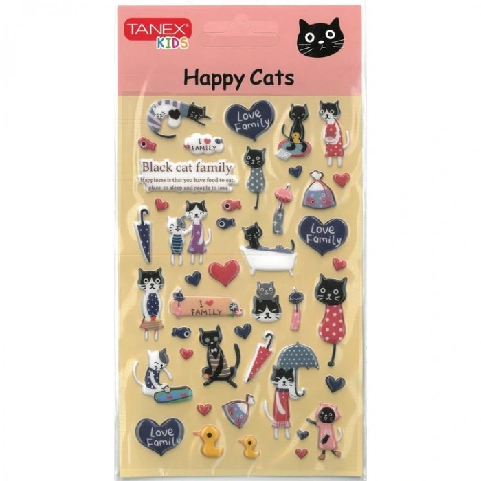 TANEX KIDS TNX-25143 DEKORATİF ETİKETLER - PUFFY SEMPATİK KEDİ-3 SERİSİ STICKER - TEKLİ