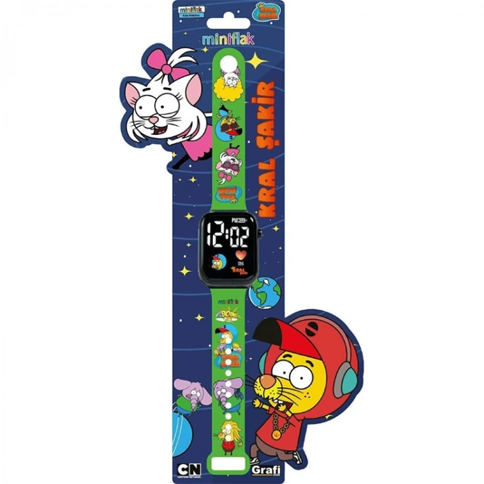 MİNİFLAK KRAL ŞAKİR 5091 LİSANSLI LED ÇOCUK KOL SAATİ YEŞİL