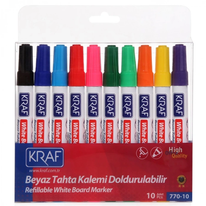 KRAF DOLDURULABİLİR BEYAZ TAHTA KALEMİ 10LU SET 770-10
