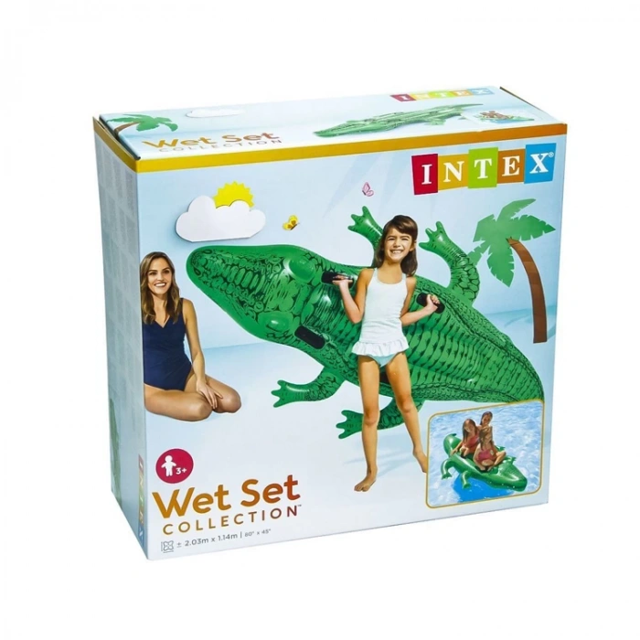 İNTEX WET SET 58562NP ŞİŞİRİLEBİLİR ÇOCUK ÇİFT KİŞİLİK TİMSAH BİNİCİ TUTMAÇLI 203x114cm