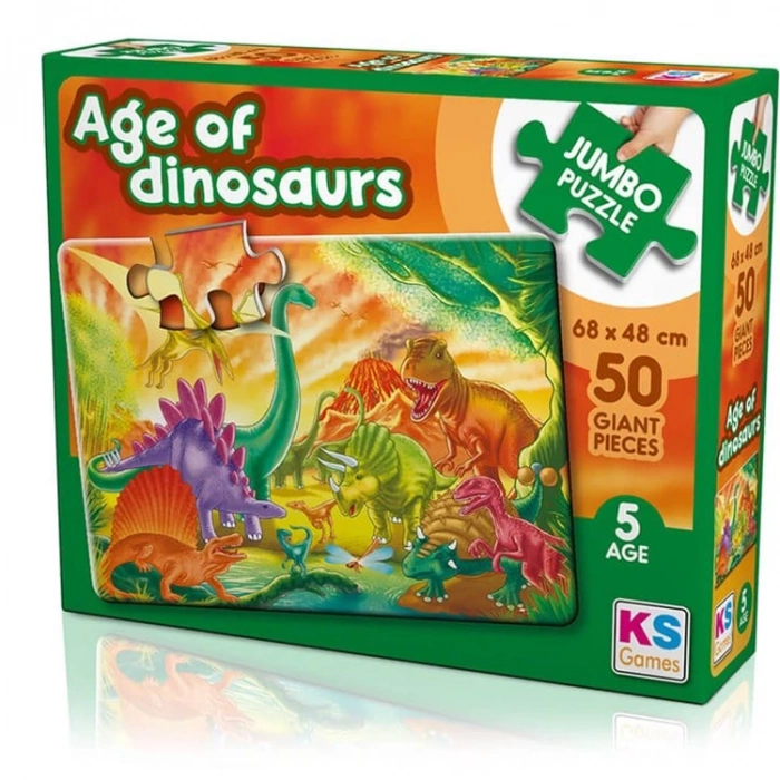 KS GAMES JP31012 AGE OF DINOSAURS 68x48cm JUMBO YAPBOZ/PUZZLE 50 PARÇA  5YAŞ