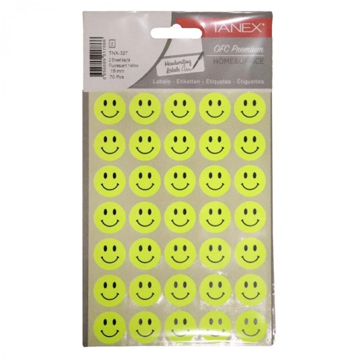 TANEX TNX-327 19mm. FLORASAN SARI GÜLEN YÜZ STICKER 2Lİ
