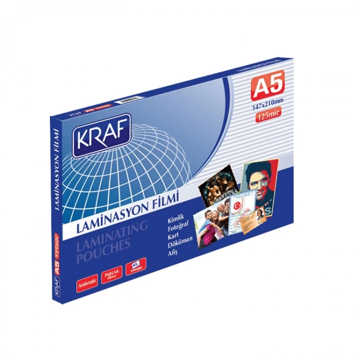 KRAF LAMİNASYON FİLMİ PARLAK A5 125 MİC 100LÜ 2125
