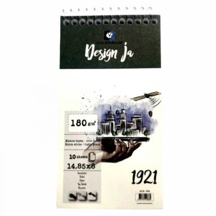 ALEX 14.85x8cm DOKULU RESİM BLOK SPİRALLİ KARTON KAPAK 180GR. DESING JA ALX-864