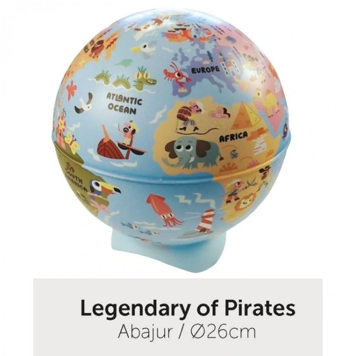 GÜRBÜZ 92254 26 CM IŞIKLI ABAJUR KÜRE DESENLİ LEGENDARY PIRATES