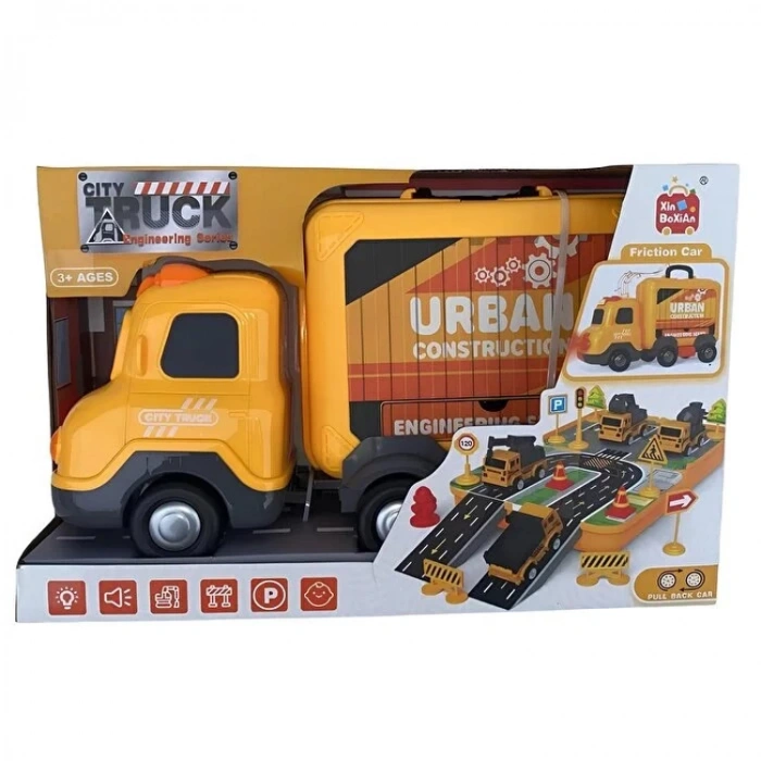 CANEM 0948 SÜRTMELİ SESLİ IŞIKLI 25 PARÇA İŞ MAKİNESİ ARABASI SETİ