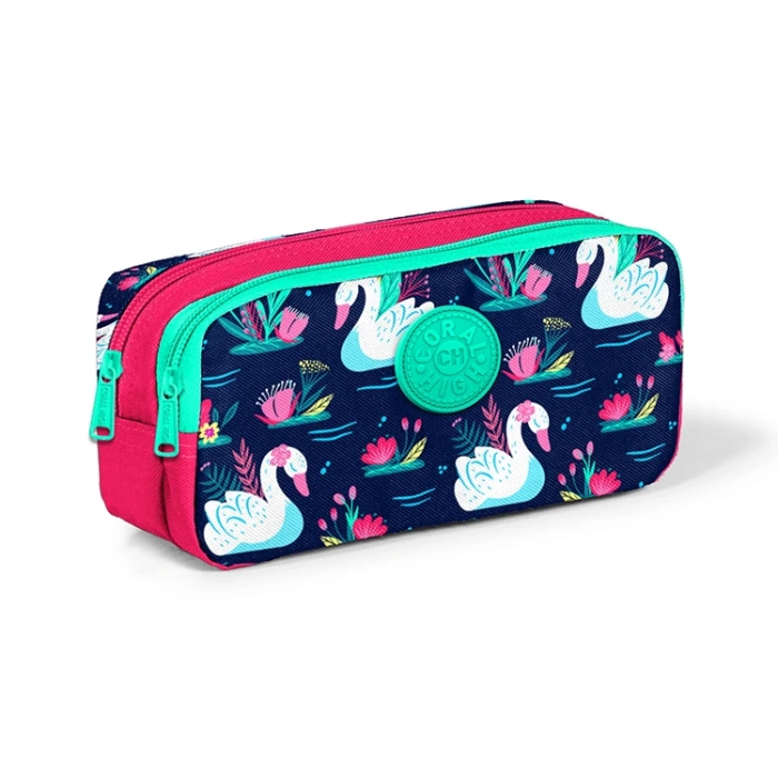 CORAL HIGH 22281 NEON MERCAN LACİVERT KUĞU DESENLİ İKİ BÖLMELİ KALEM ÇANTASI