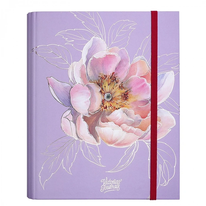 VICTORIAS JOURNALS 1158 GOLDEN FLOWERS LİLA 17X24cm GİZLİ SPİRALLİ SERT KAPAK LASTİKLİ ÇİZGİLİ DEFTER