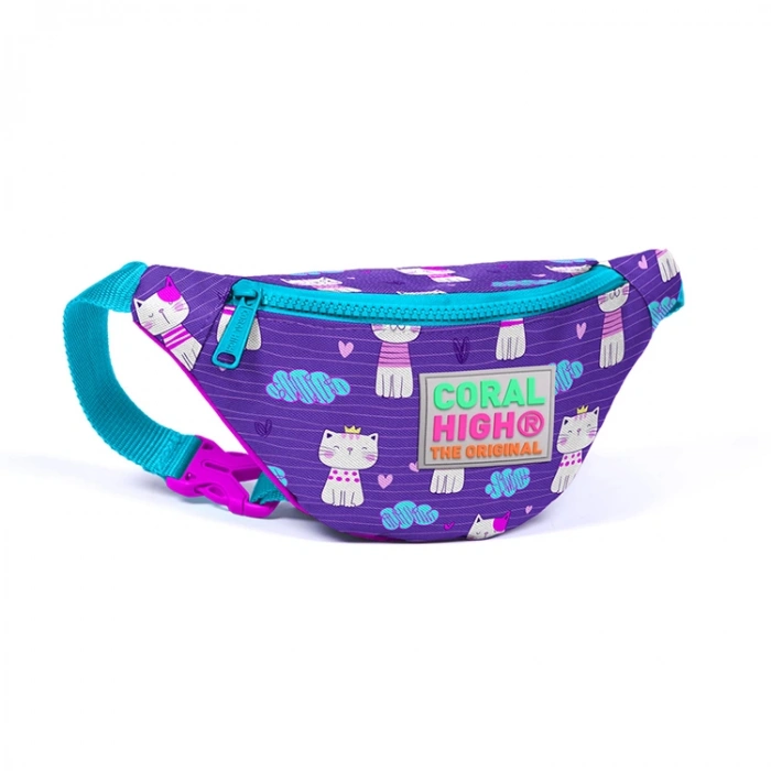 CORAL HIGH 22560 MOR PEMBE KEDİ DESENLİ BEL ÇANTASI