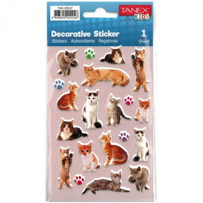 TANEX KIDS TNX-25037 DEKORATİF ETİKETLER - KEDİ SERİSİ STICKER
