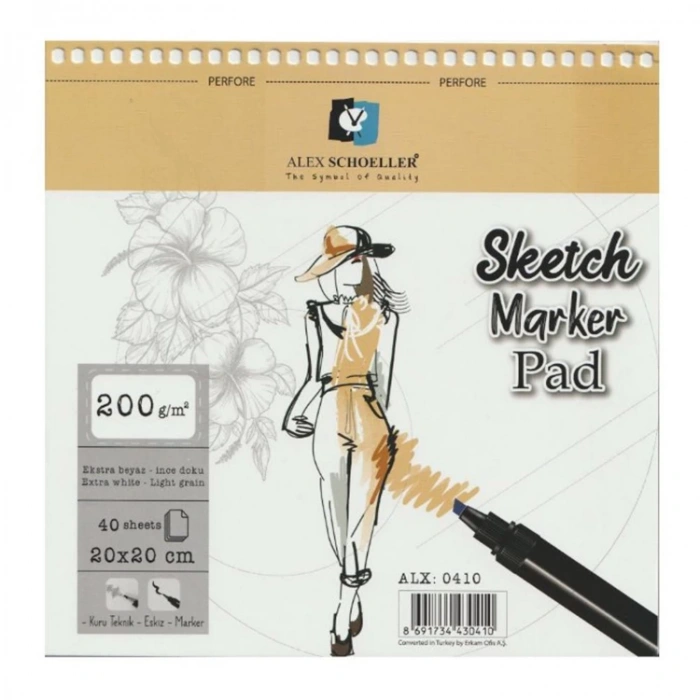 ALEX 20X20 ÇİZİM DEFTERİ ÜSTTEN SPİRALLİ 200GR.40YP. SKETCH-MARKER PAD