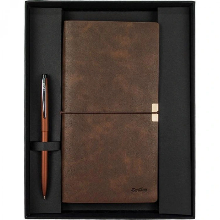 SCRIKSS SD700-C2 TOLEDO PREMIUM C7 KAHVERENGİ DEFTER & F108 BRONZ TÜKENMEZ KALEM SET
