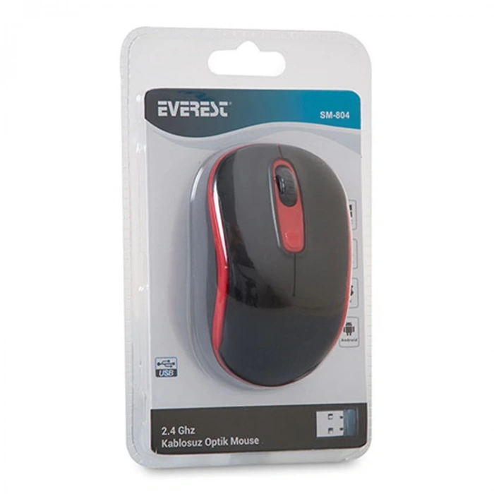 EVEREST SM-804 USB 2.4Ghz OPTİK WIRELESS MOUSE SİYAH-KIRMIZI
