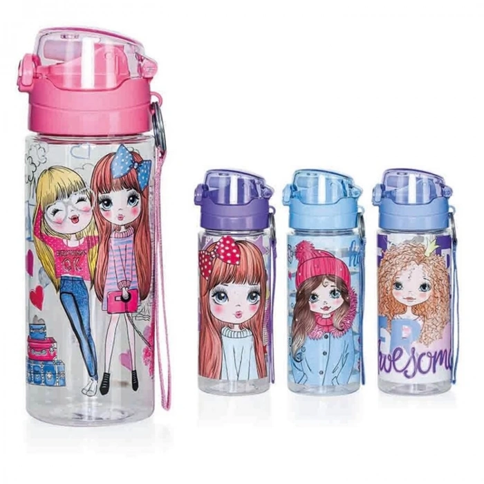 MİKRO PM-3072 ŞEFFAF DESENLİ PİPETLİ MATARA (SULUK) 500ml (KIZ)