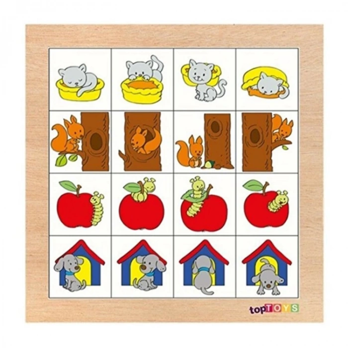 TOPTOYS CS-7017 AHŞAP PUZZLE/YAPBOZ AYNI HAYVANLARI FARKLI POZİSYONDA EŞLEŞTİRELİM
