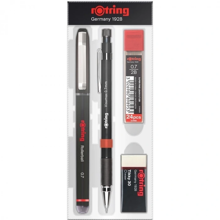 ROTRING VISUMAX + SİYAH ROLLER + MİN + SİLGİ 4LÜ OFİS SETİ - 0.7 mm