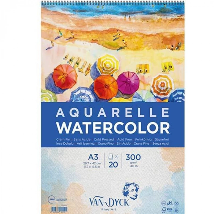 VAN DYCK VD10012 ÜSTTEN SPİRALLİ SULUBOYA BLOK A3 300GR 20 YP