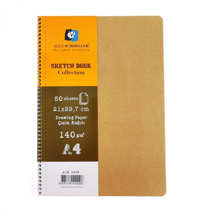 ALEX A4 ESKİZ BLOK DEFTER 140GR.50YP. SPİRALLİ SERT KAPAK SKETCH BOOK COLLECTION ALX-0006