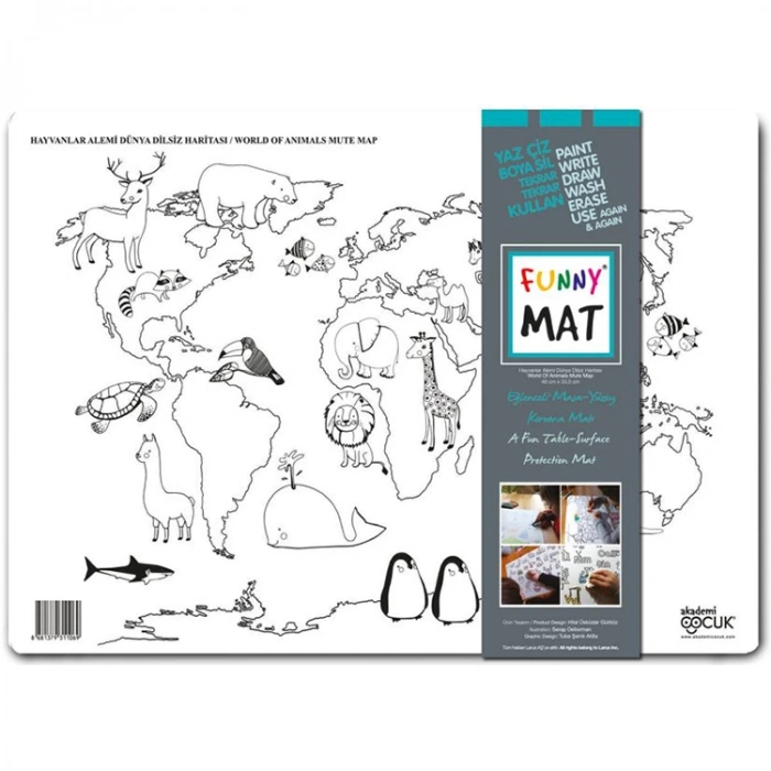 AKADEMİ ÇOCUK - FUNNY MAT - HAYVANLAR ALEMİ DÜNYA DİLSİZ HARİTASI 48x33,5cm