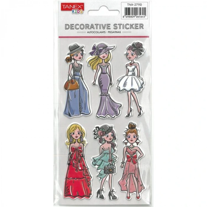 TANEX KIDS TNX-27110 DEKORATİF ETİKETLER - PUFFY HAVALI KIZLAR SERİSİ STICKER - TEKLİ