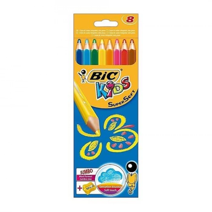 BİC KİDS SUPERSOFT JUMBO TAM BOY 8Lİ KURU BOYA