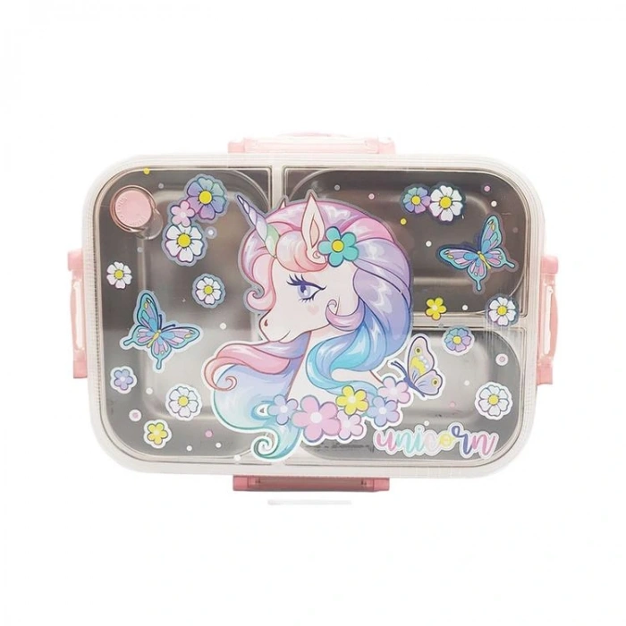 VEST BES0015 UNICORN 2 DESENLİ ŞEFFAF KAPAKLI 3 BÖLMELİ 800 ML ÇELİK BESLENME KABI