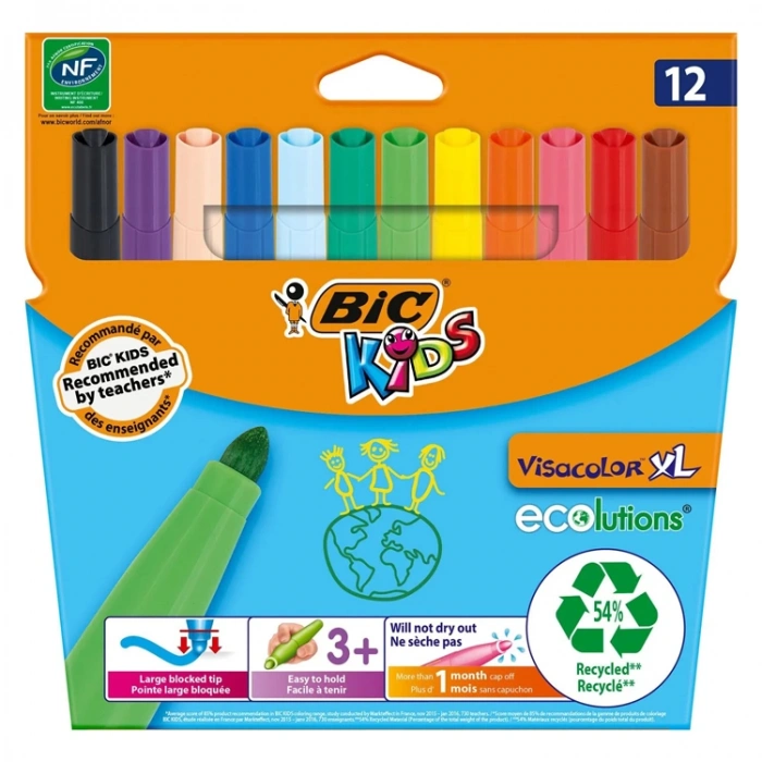 BİC KIDS VISACOLOR JUMBO KEÇELİ BOYA KALEMİ 12 RENK - 829007-8922231