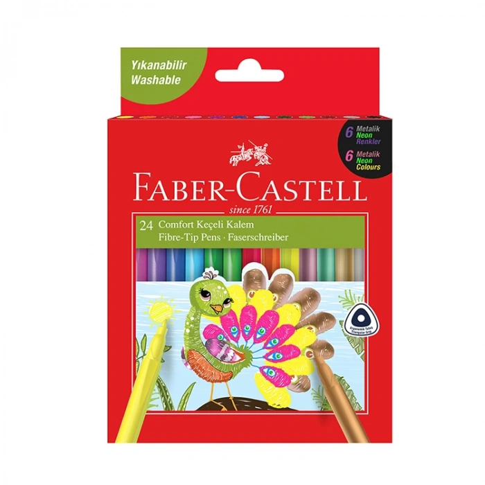 FABER CASTELL COMFORT KEÇELİ KALEM 24LÜ 6 NEON+ 6 METALİK +12 KLASİK RENK