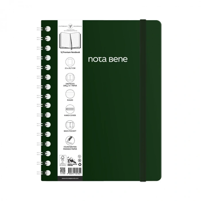 VICTORIAS JOURNALS NOTE BENE 9257 PREMIUM NOTEBOOK SPİRALLİ SERT KAPAK A4 100gr.160 SYF. ÇİZGİLİ DEFTER YEŞİL