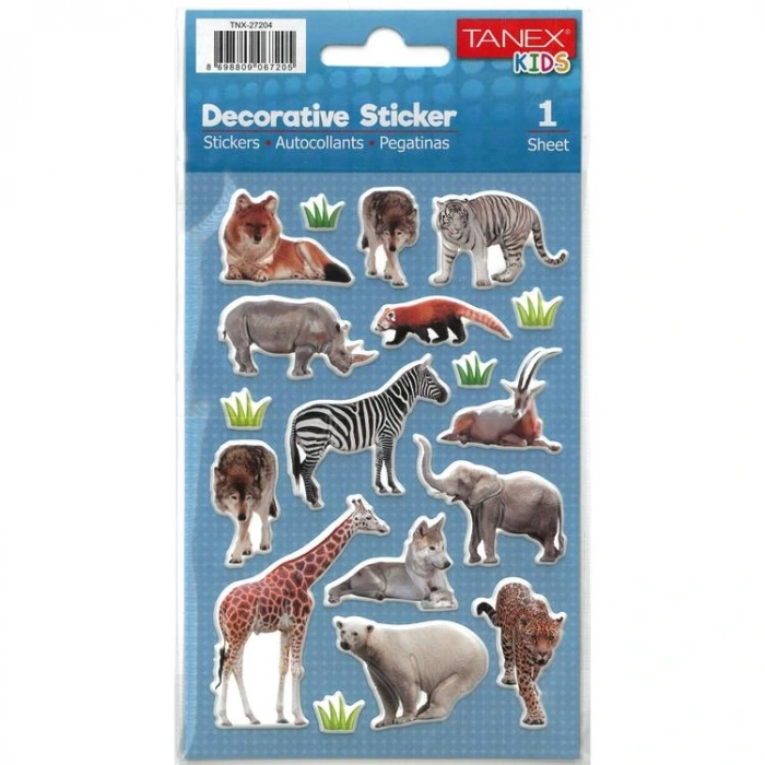 TANEX KIDS TNX-27204 DEKORATİF ETİKETLER - VAHŞİ HAYVANLAR SERİSİ STICKER - TEKLİ