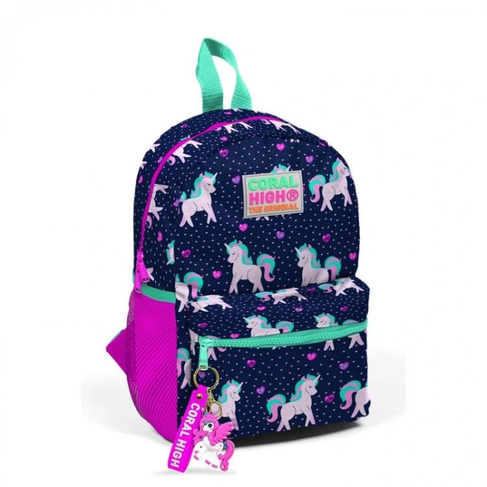 CORAL HIGH 23334 LACİVERT PEMBE UNICORN DESENLİ İKİ BÖLMELİ MİNİ ANAOKULU YUVA SIRT ÇANTASI