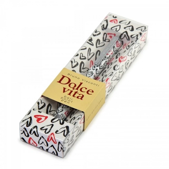 BRUNO VISCONTI DOLCE VITA  0.7mm KUTULU METAL GÖVDE KIRMIZI SİYAH KALPLER TÜKENMEZ KALEM 20-0252/05