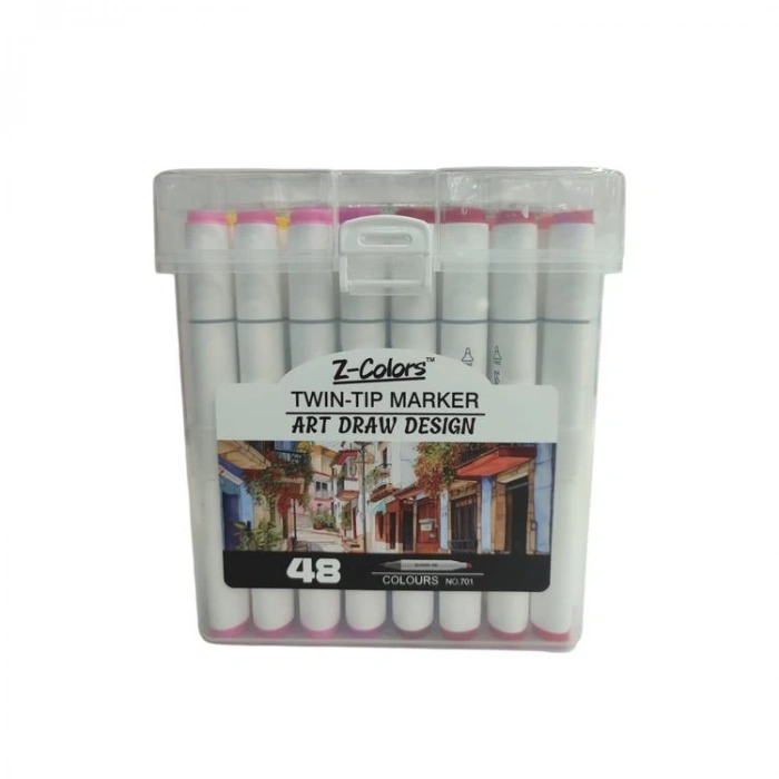 TMN 593077 Z-COLORS ART DRAW DESING ÇİFT UÇLU MARKER SAPLI PVC KUTU 48 RENK