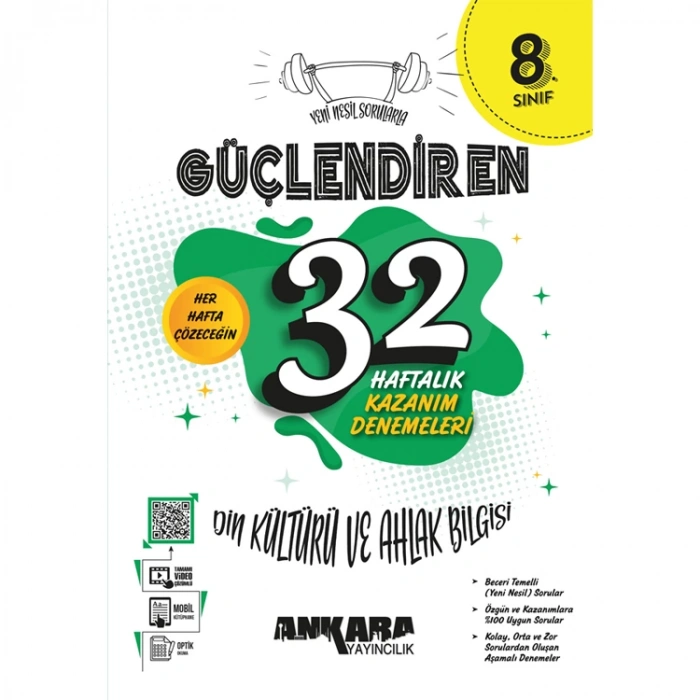 ANKARA 8.SINIF DİN KÜLTÜRÜ VE AHLAK BİLGİSİ GÜÇLENDİREN 32 HAFTALIK KAZANIM DENEMELERİ