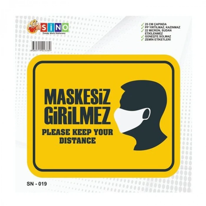 SİNO SN-019 ZEMİN UYARI ETİKETİ - MASKESİZ GİRİLMEZ
