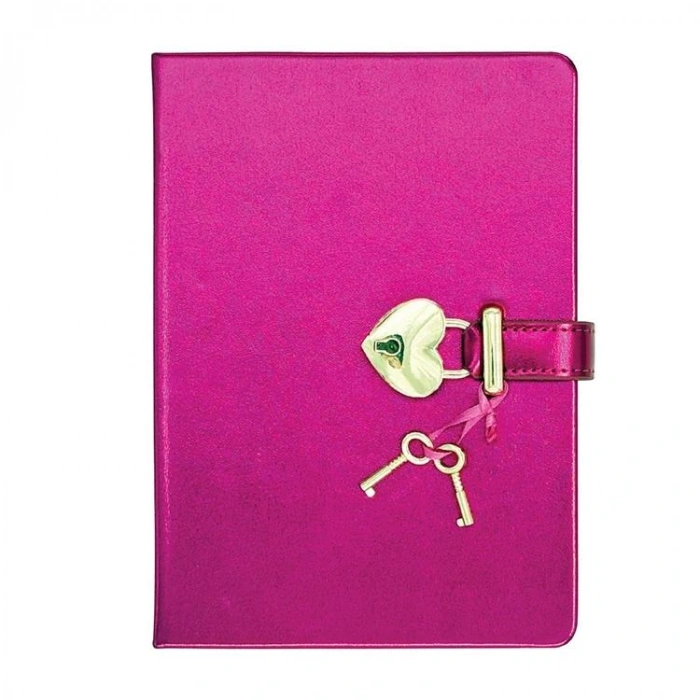 VICTORIAS JOURNALS 1241-1913 HUSH HUSH KİLİTLİ 13x18cm 80gr.160YP.ÇİZGİLİ DEFTER KUTULU - KOYU PEMBE