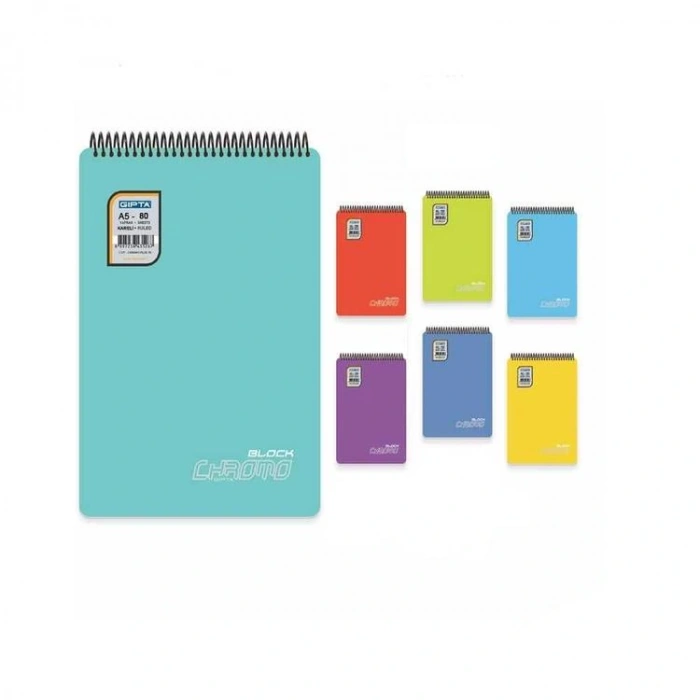 GIPTA 3625 CHROMO SPİRALLİ PP. KAPAK A5 80YP. DÜZ (ÇİZGİSİZ) BLOKNOT - 3625